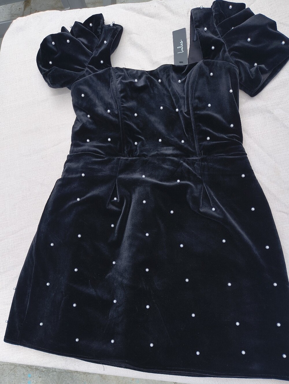 New Lulus Luxe Possibilities Black Velvet Pearl Mini Dress